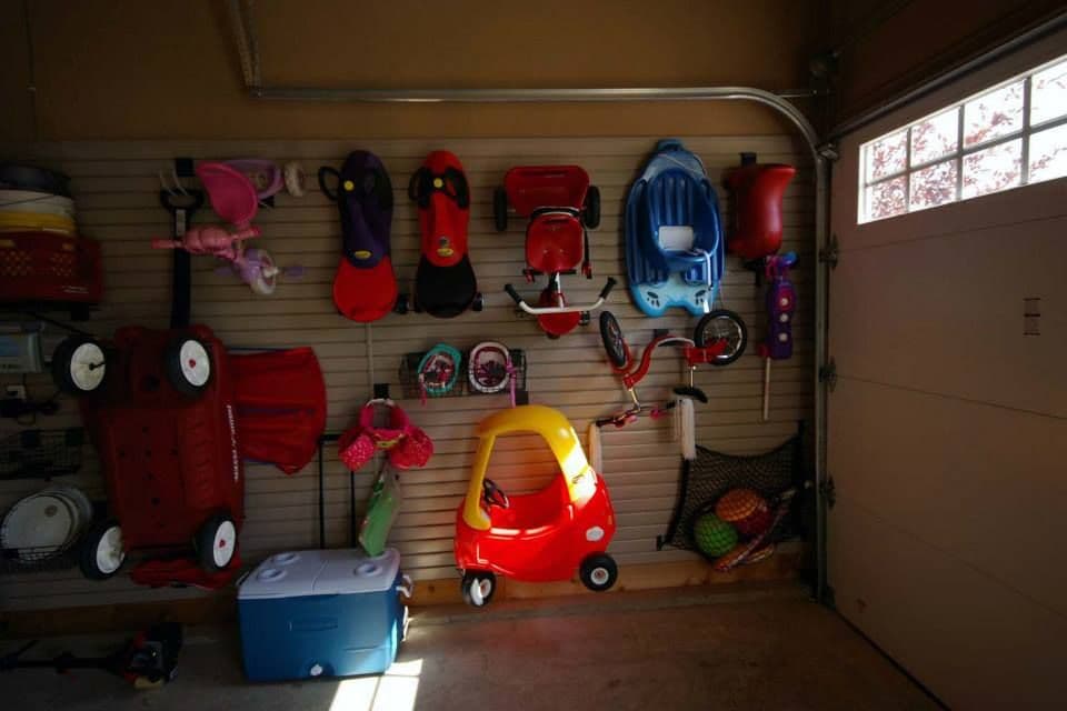 Garage slatwall storage for sports gear and toys in Columbia, MO