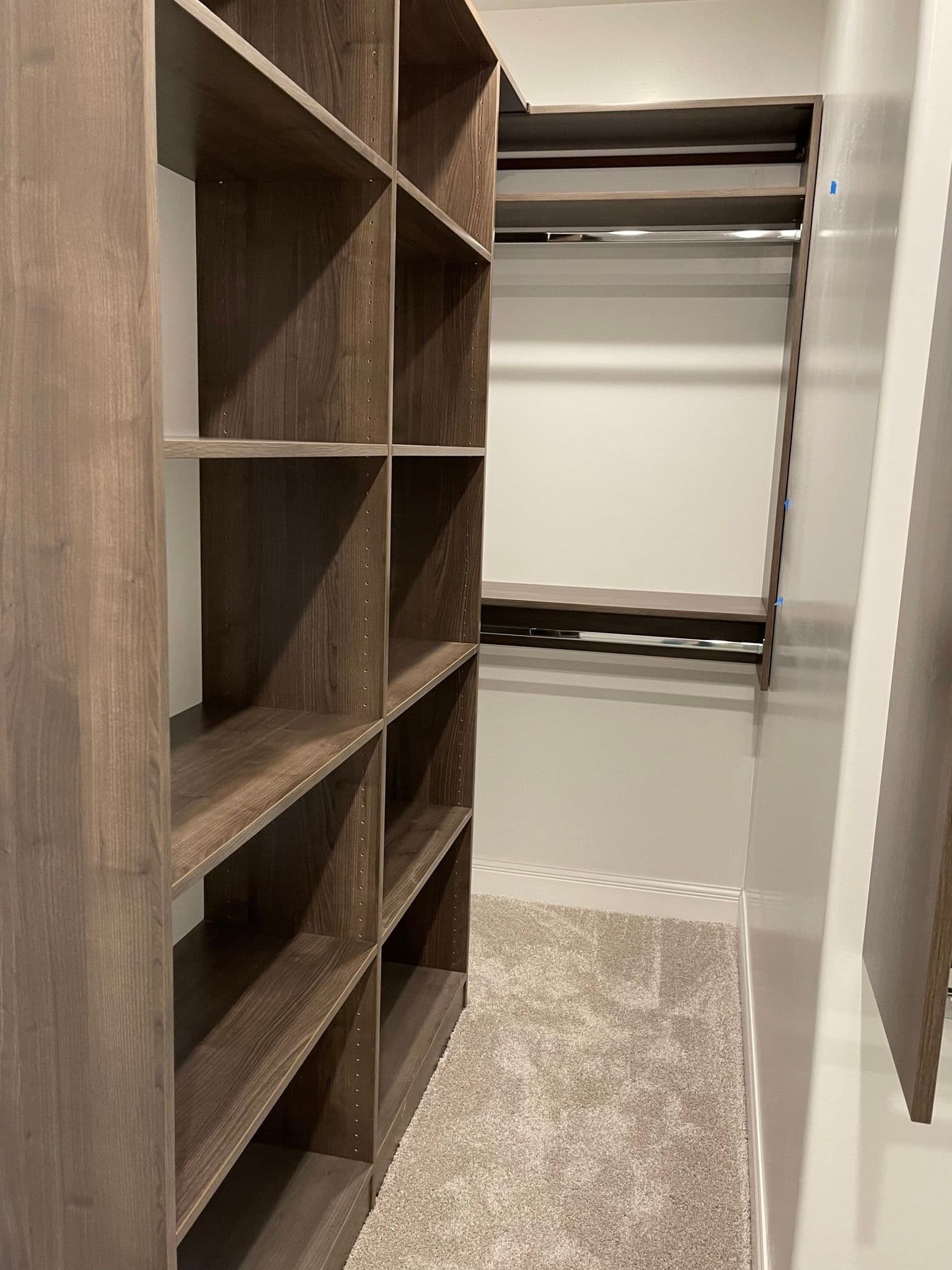 Reach-in closet with cubby storage