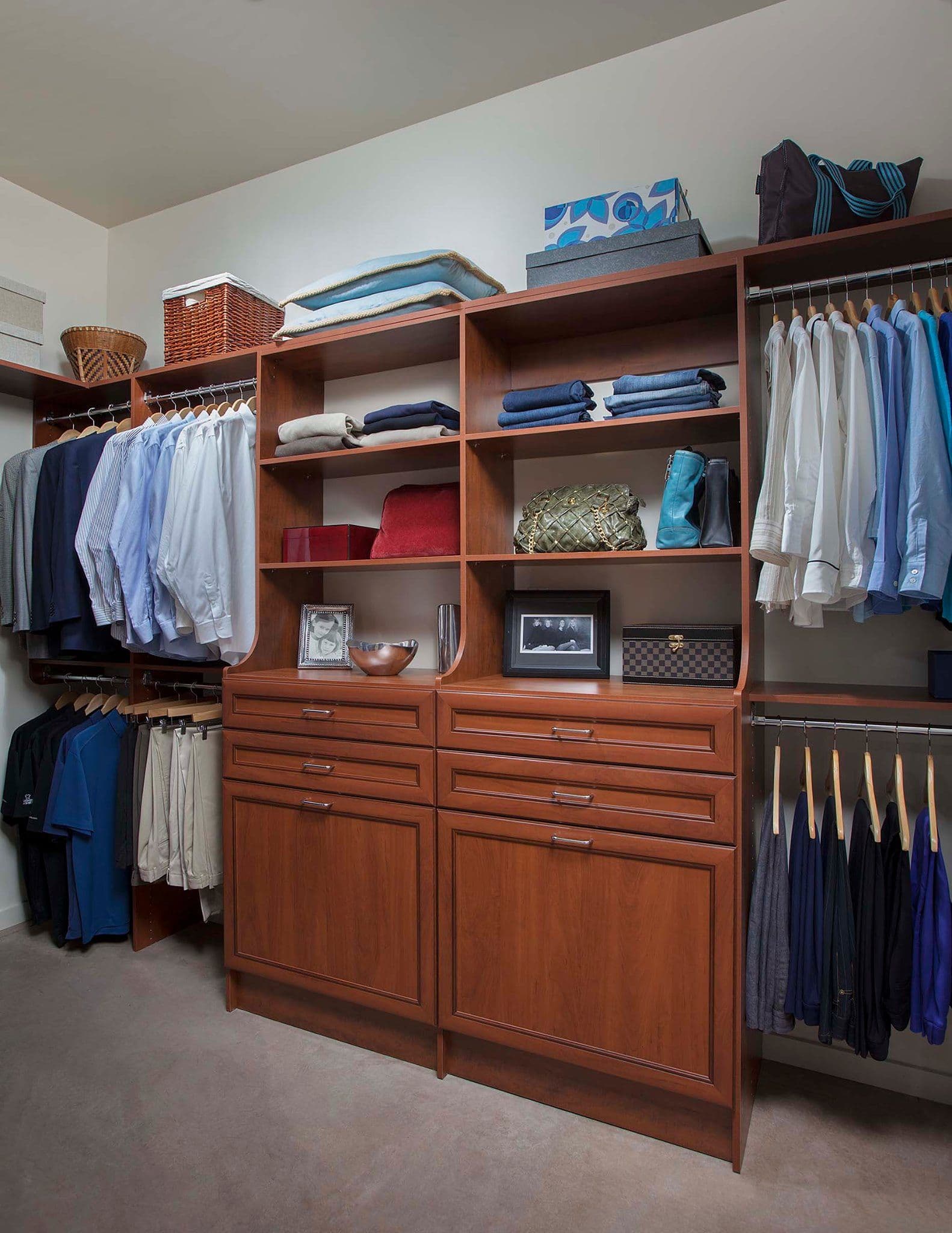 Reach-in closet with wood double-hang